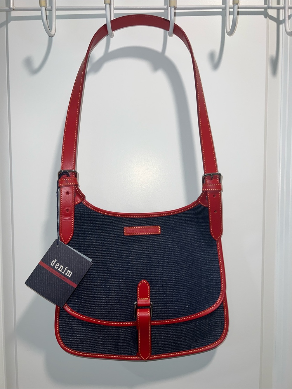 Dooney & Bourke Vintage Navy Denim Shoulder Bag with Red Trim NWT